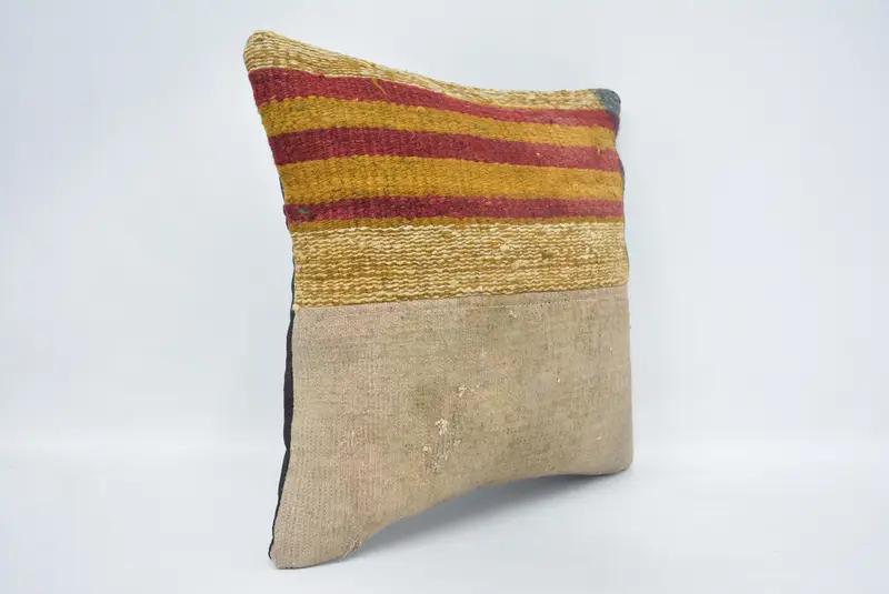 Kilim Cushion Sham, Bench Pillow Cover, Boho Pillow Sham Cover, 14x14 Beige Pillow Case, Pillow for Couch, Meditation Pillow Case, Cushion Case - 3