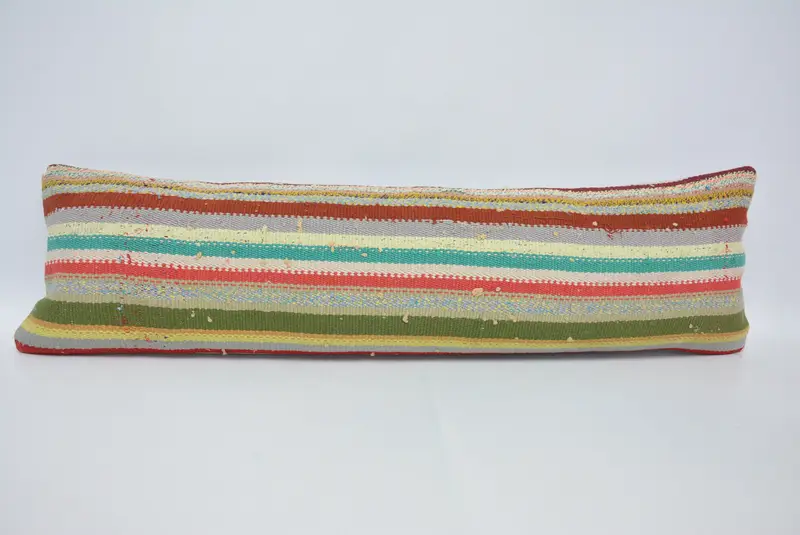 Handgefertigtes grünes Kissen aus Hanf und Wolle, gestreiftes Vintage-Wurfkissen