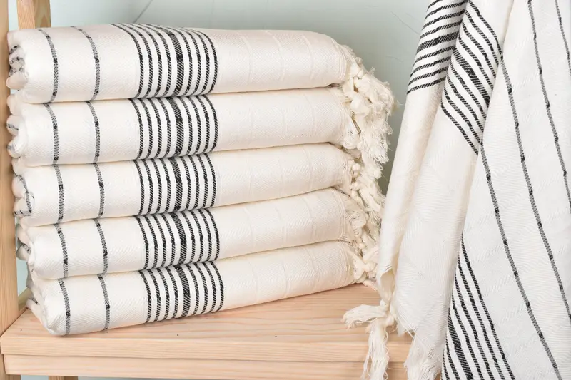 Turkish Bath Towel Personalized Black Striped, Organic Cotton/Linen, 40x71 Inches