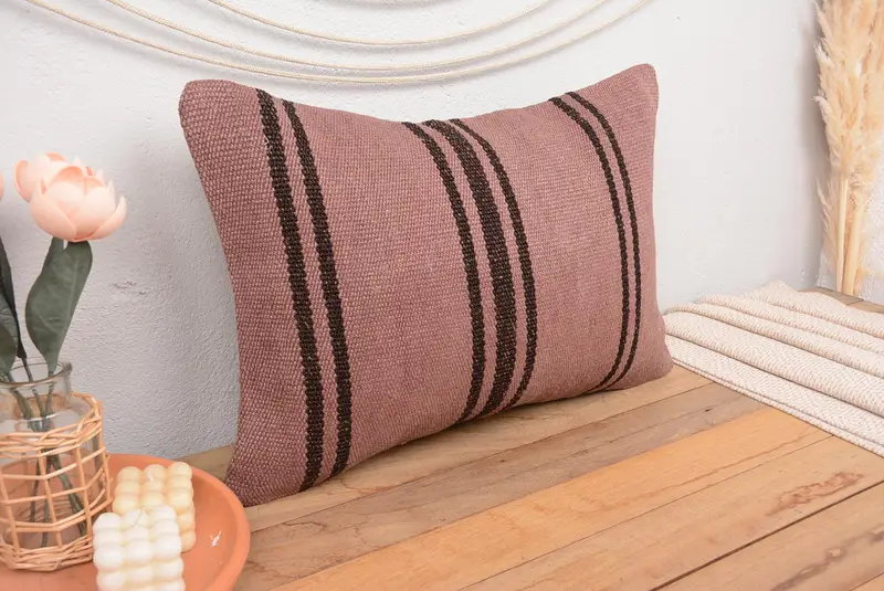 Purple & Brown Striped Pillow, 16x24 Inches Decorative Pillow - 1
