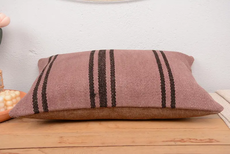 Purple & Brown Striped Pillow, 16x24 Inches Decorative Pillow - 5