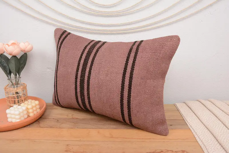 Purple & Brown Striped Pillow, 16x24 Inches Decorative Pillow - 4