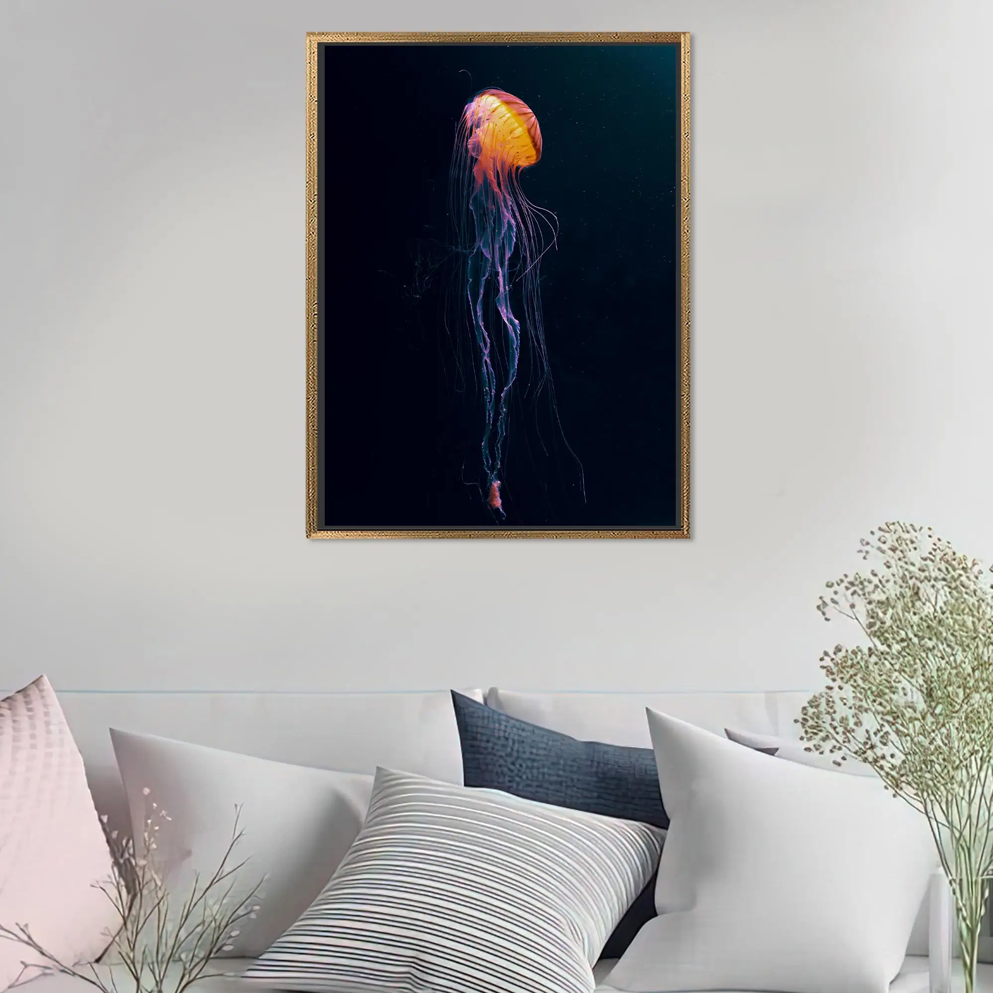 Vibrant Underwater Orange Jellyfish Canvas Print - Artistic Decor - 1