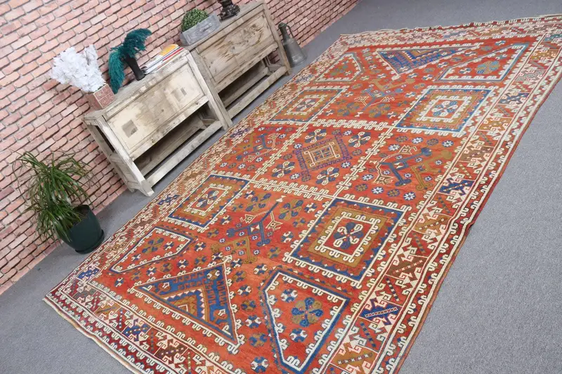 Vintage Halı, Büyük 6.46x10 ft Halı, Oushak Kırmızı Halı - 1