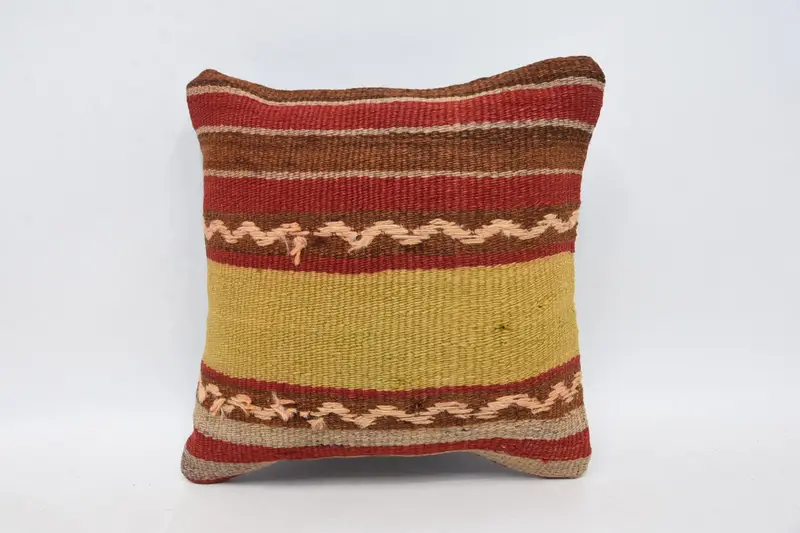 Vintage Pillow, Interior Designer Pillow, Turkish Corner Cushion Cover, 12x12 Red Pillow, Cushion Case, Handmade Kilim Cushion - 1