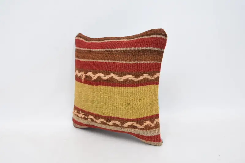 Vintage Pillow, Interior Designer Pillow, Turkish Corner Cushion Cover, 12x12 Red Pillow, Cushion Case, Handmade Kilim Cushion - 4