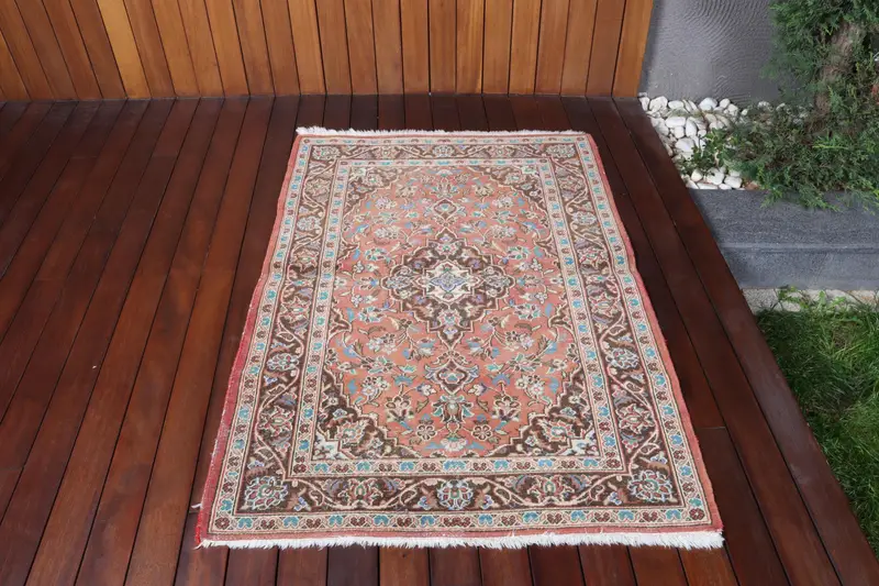 Turkish Rug, Accent 3.3x4.7 ft Vintage Rug, Red Abstract Wool Rug - 1