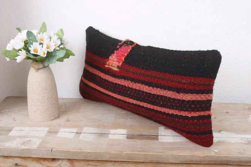 Throw Kilim Pillow, Pillow for Couch, Meditation Cushion Case, 8x16 Red Cushion Cover, Turkish Corner Cushion Case, Kilim Pillow Cover, Pillow Case - 4