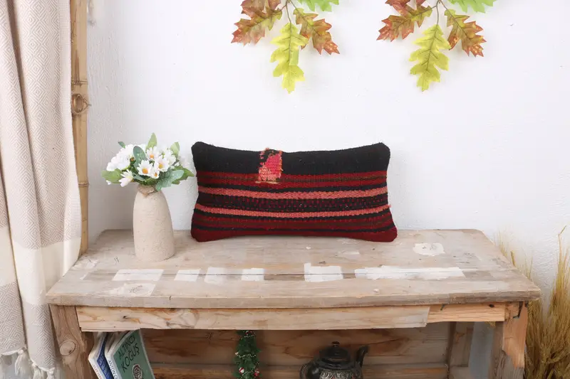 Throw Kilim Pillow, Pillow for Couch, Meditation Cushion Case, 8x16 Red Cushion Cover, Turkish Corner Cushion Case, Kilim Pillow Cover, Pillow Case - 1