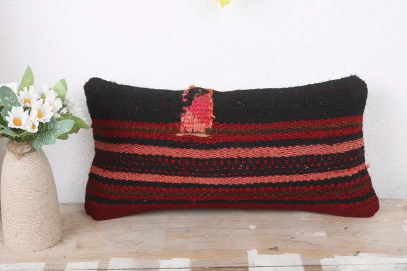 Throw Kilim Pillow, Pillow for Couch, Meditation Cushion Case, 8x16 Red Cushion Cover, Turkish Corner Cushion Case, Kilim Pillow Cover, Pillow Case - 2