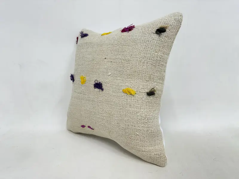 Antique Pillows, Couch Cushion Cover, Interior Designer Pillow, 16x16 Beige Cushion Case, Pillow Case, Handmade Kilim Cushion - 4