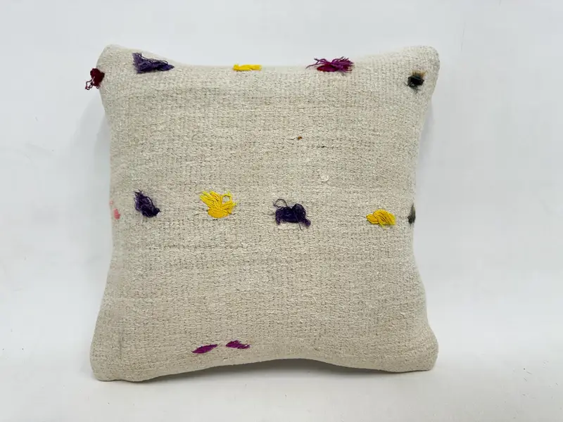 Antique Pillows, Couch Cushion Cover, Interior Designer Pillow, 16x16 Beige Cushion Case, Pillow Case, Handmade Kilim Cushion - 1