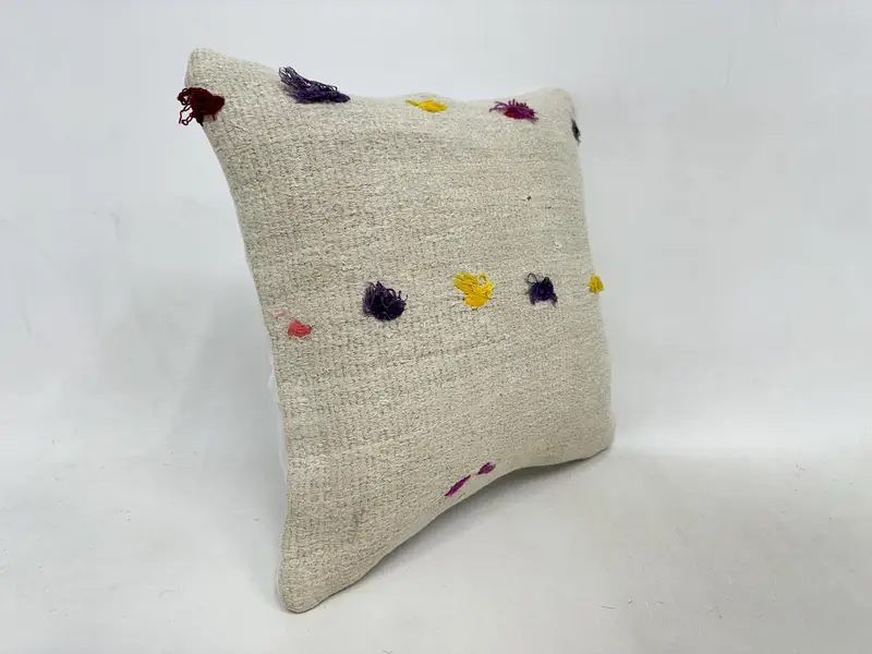Antique Pillows, Couch Cushion Cover, Interior Designer Pillow, 16x16 Beige Cushion Case, Pillow Case, Handmade Kilim Cushion - 3