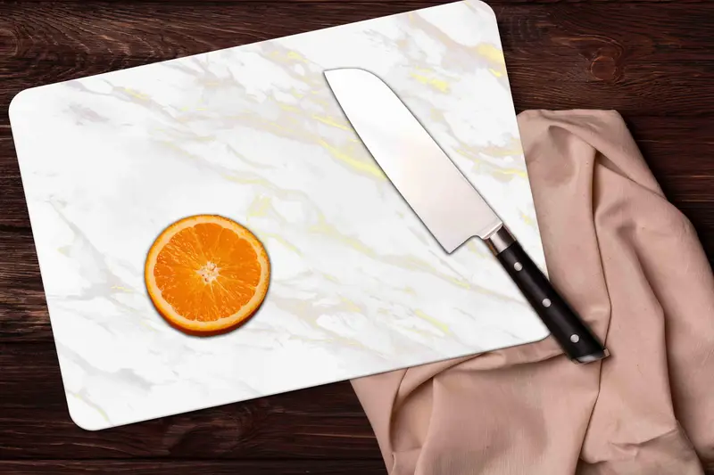 白い大理石ガラスまな板、強化安全、モダンなキッチン