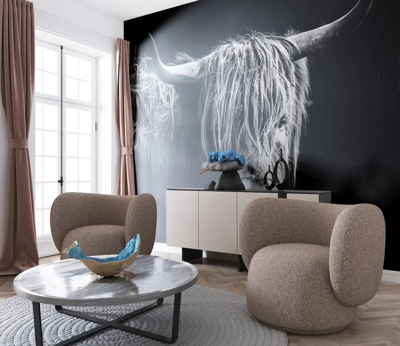 Bull, Cow Wall Paper, Scottish Highland Cattle Wall Mural, Wildlife Wallpaper, Wild Bull Wall Art, Horned Bull Wall Mural, - 6