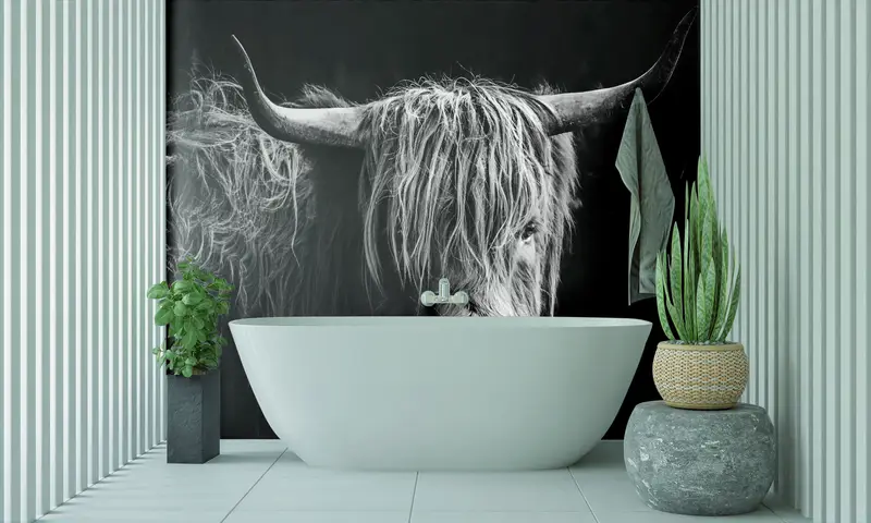 Bull, Cow Wall Paper, Scottish Highland Cattle Wall Mural, Wildlife Wallpaper, Wild Bull Wall Art, Horned Bull Wall Mural, - 4