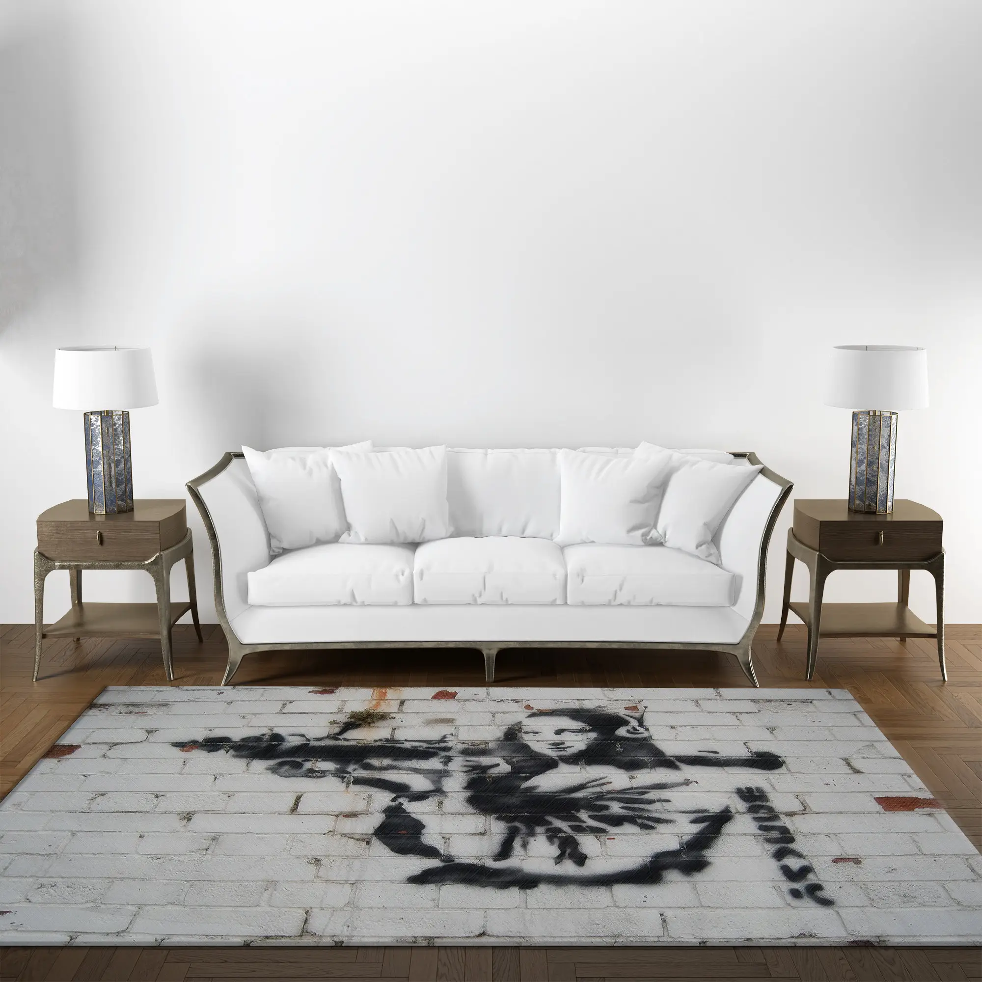 Banksy-Inspired Printed Rug: Modern Art for Your Space - 1