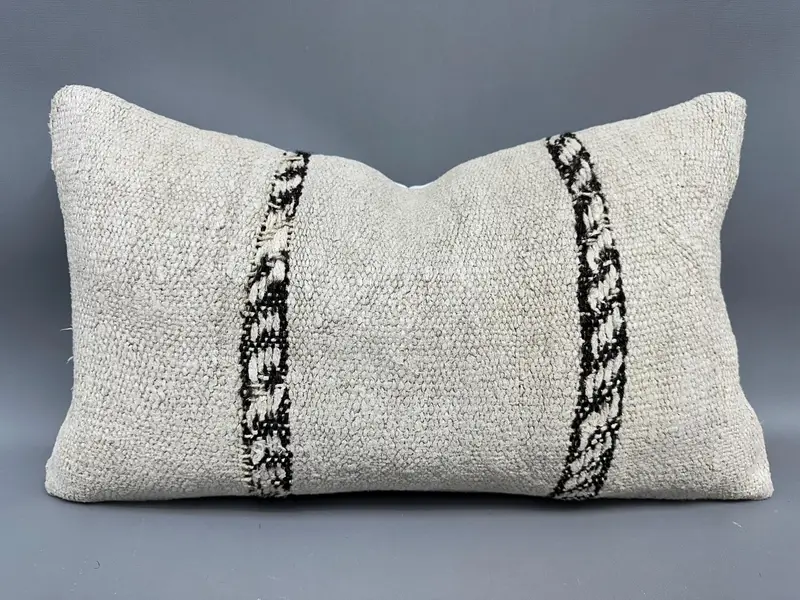 Turkish Pillow, 12x20 Beige Pillow Sham, Pillow, Vintage Kilim Pillow, Home Decor Pillow, Boho Chic Pillow Case, Shabby Chic Cushion Case - 1