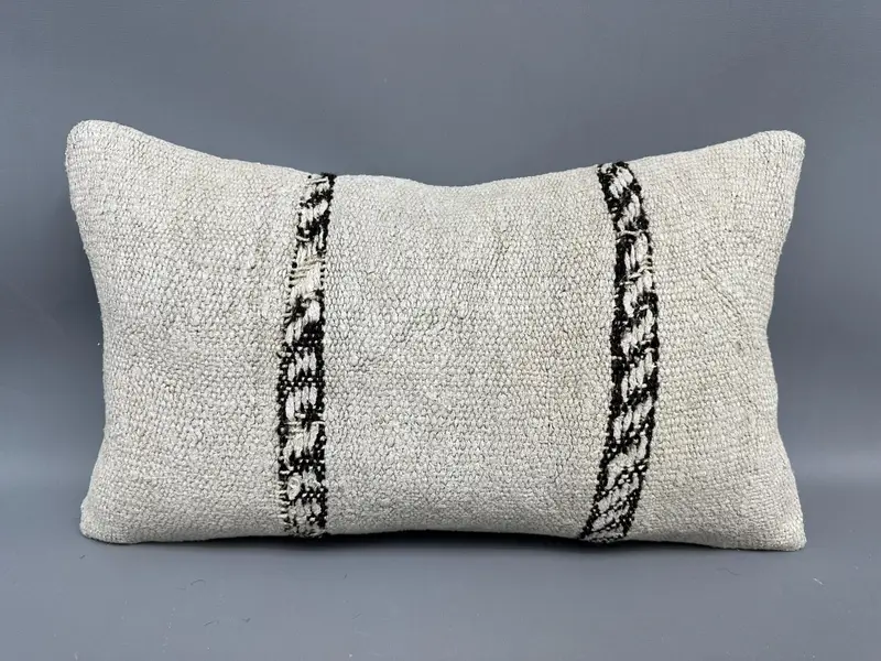 Turkish Pillow, 12x20 Beige Pillow Sham, Pillow, Vintage Kilim Pillow, Home Decor Pillow, Boho Chic Pillow Case, Shabby Chic Cushion Case - 4