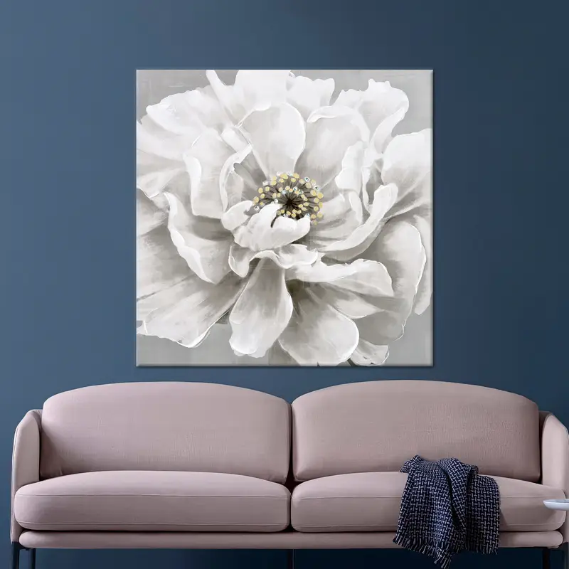 White Wall Decor, Canvas Wall Art, Floral Wall Decor, Modern Canvas Art, Abstract Wall Decor, Luxury Wall Art, Saloon Wall Decoration, - 2