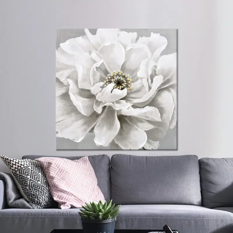 White Wall Decor, Canvas Wall Art, Floral Wall Decor, Modern Canvas Art, Abstract Wall Decor, Luxury Wall Art, Saloon Wall Decoration, - 1