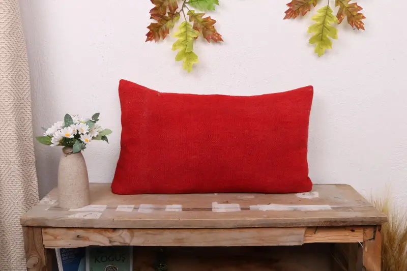 Nomadic Pillow Sham, 12x20 Red Pillow, Cushion Cover, Aesthetic Pillow Case, Vintage Pillow, Kilim Cushion Sham, Couch Cushion, Pillow for Sofa - 1