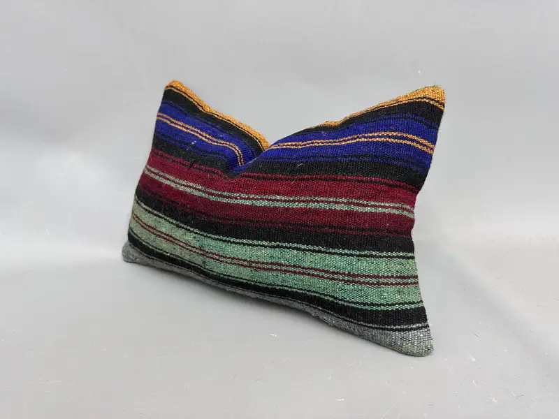 Ethnical Kilim Rug Pillow, Cushion, Interior Designer Pillow, Christmas Cushion, 12x20 Blue Pillow Sham, Turkish Pillow - 3