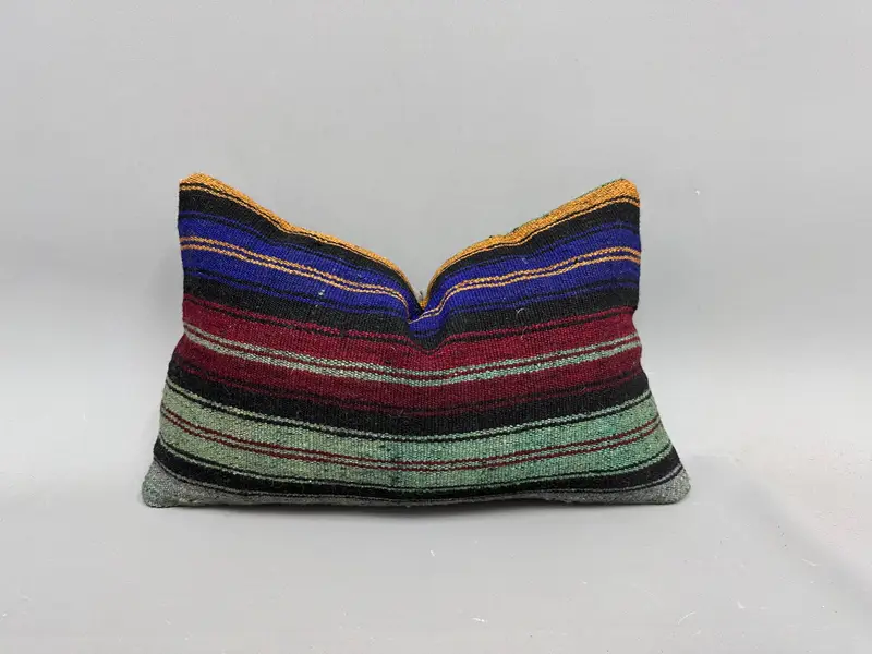 Ethnical Kilim Rug Pillow, Cushion, Interior Designer Pillow, Christmas Cushion, 12x20 Blue Pillow Sham, Turkish Pillow - 1