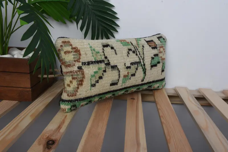 Art Deco Cushion, 8x16 Green Cushion, Kilim Cushion Sham, Turkish Kilim Pillow, Cushion, Handmade Kilim Cushion, Southwestern Pillow Sham - 4