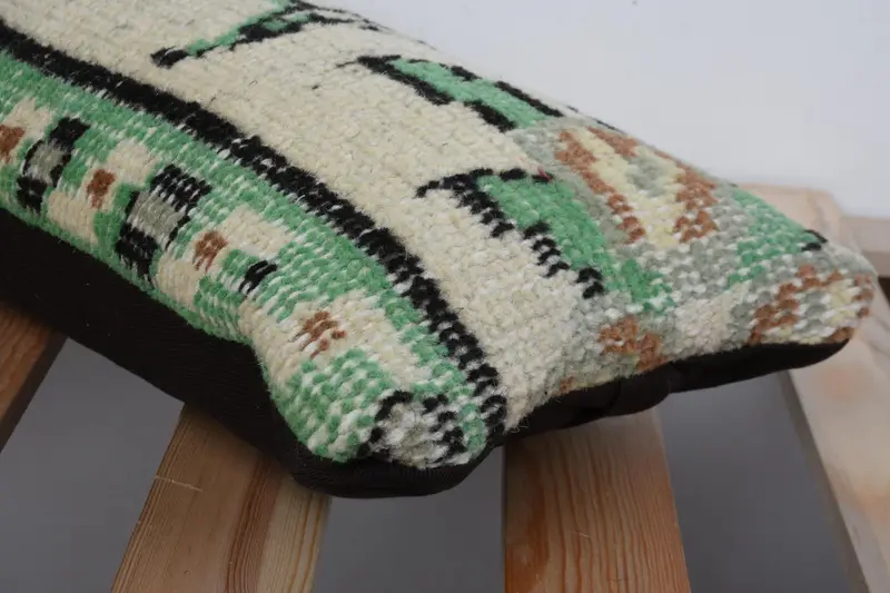 Art Deco Cushion, 8x16 Green Cushion, Kilim Cushion Sham, Turkish Kilim Pillow, Cushion, Handmade Kilim Cushion, Southwestern Pillow Sham - 7