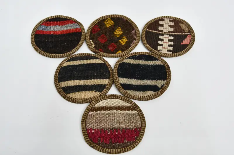 Posavasos a rayas rojas y marrones, elegante juego de posavasos Kilim