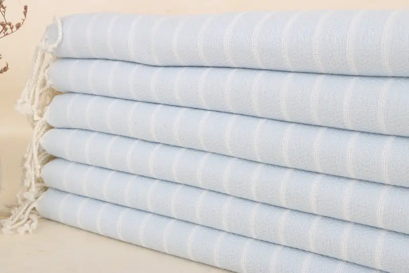 Striped Towel Turkish Cotton Beach Towel Baby Blue, 40x71 Inches