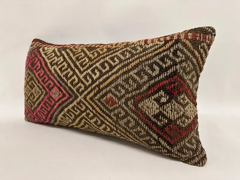 Pillow Cover, Wholesale Pillow Case, Outdoor Bolster Cushion, Vintage Kilim Throw Pillow, Kilim Cushion Sham, 12x24 Brown Pillow Cover, Kilim Pillow - 3