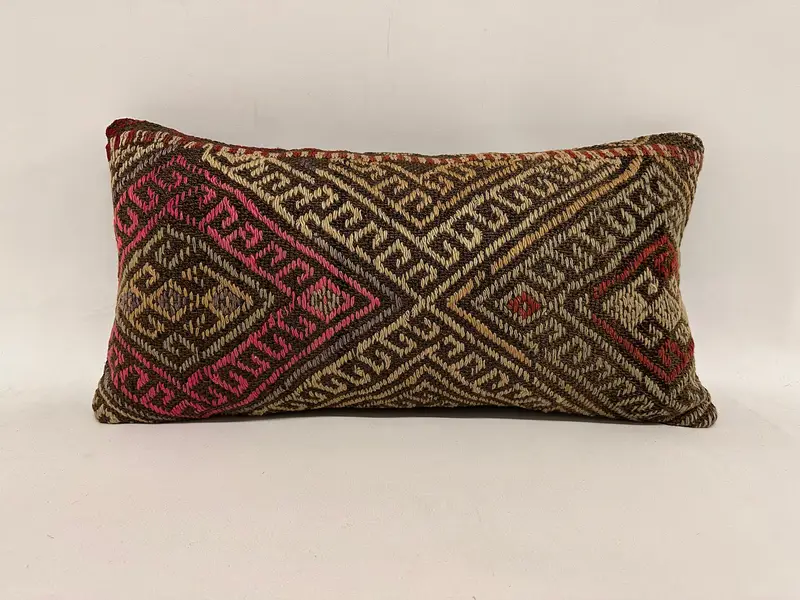 Pillow Cover, Wholesale Pillow Case, Outdoor Bolster Cushion, Vintage Kilim Throw Pillow, Kilim Cushion Sham, 12x24 Brown Pillow Cover, Kilim Pillow - 1
