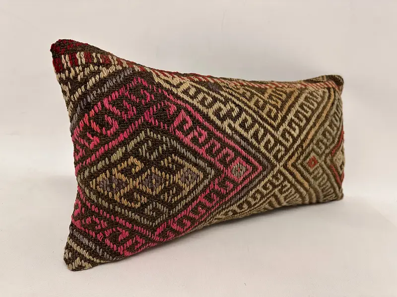 Pillow Cover, Wholesale Pillow Case, Outdoor Bolster Cushion, Vintage Kilim Throw Pillow, Kilim Cushion Sham, 12x24 Brown Pillow Cover, Kilim Pillow - 4