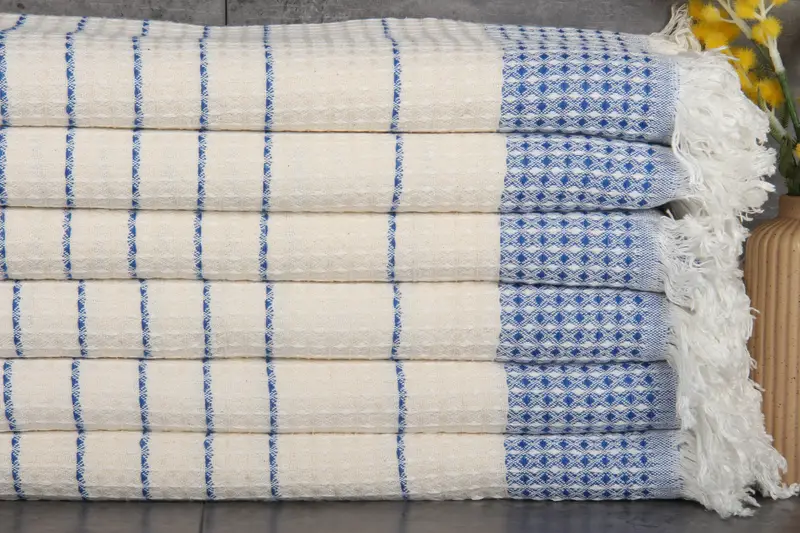 Turkish Towel Beach Monogrammed Sax Blue Diamond, 40x71 Inches