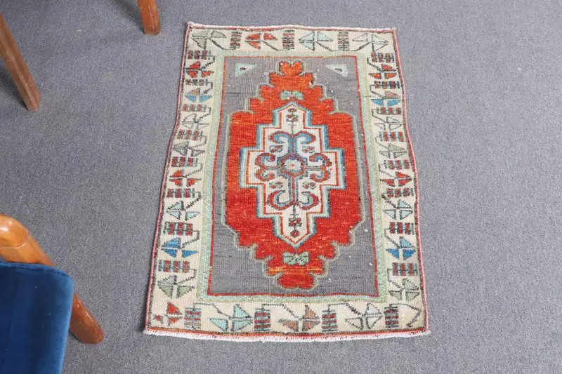 2x3 ft Teppich, türkischer Vintage Teppich, roter Oushak Wollteppich - 1