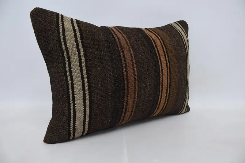 Kilim Pillow Cover, Cushion Case, 16x24 Brown Cushion Cover, Outdoor Pillow Sham, Vintage Kilim Throw Pillow, Kilim Pillow - 3