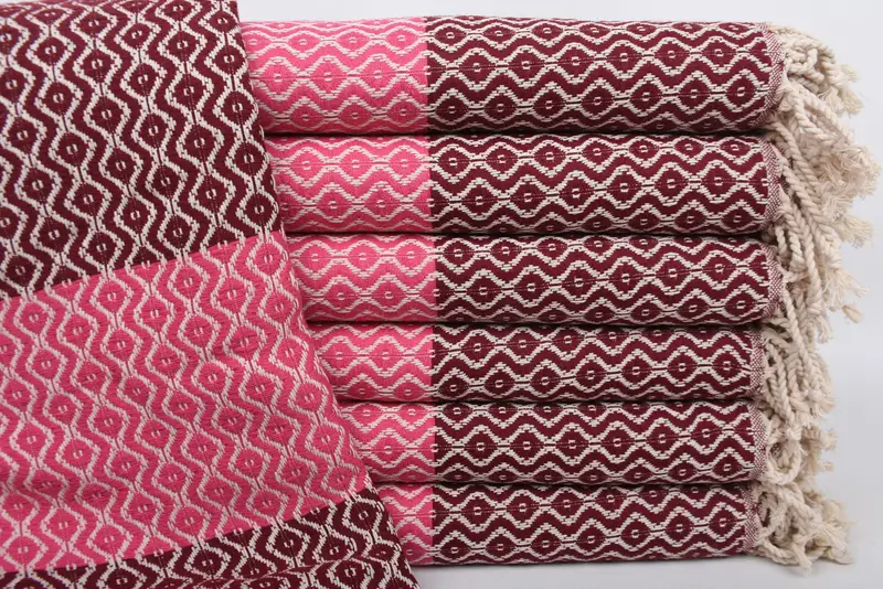 Travel Towel Personalized Organic Cotton Pink-Burgundy Striped, 70x40 Inches