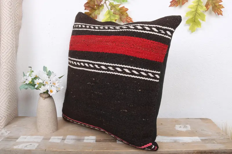 18x18 Brown Pillow Case, Accent Pillow Cover, Kilim Pillow Cover, Farmhouse Cushion Cover, Throw Kilim Pillow, Cushion Cover, Turkish Pillow - 4