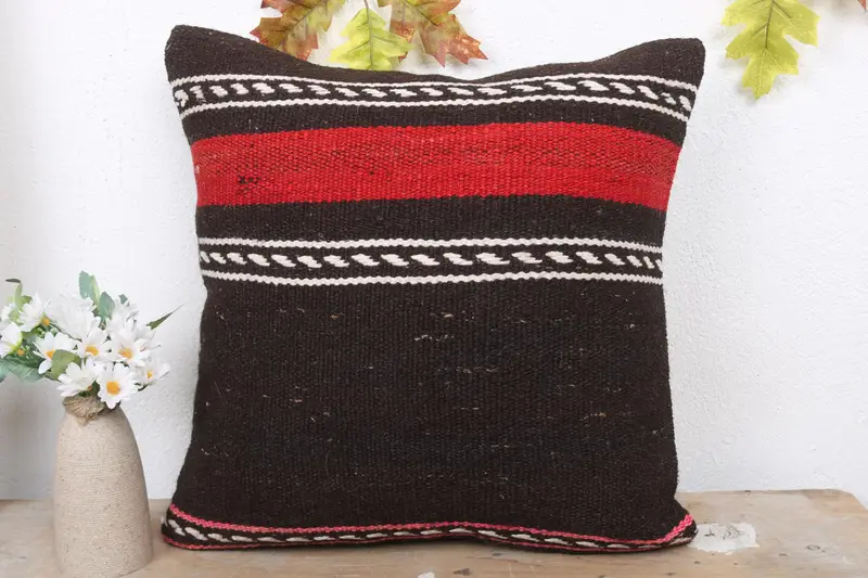 18x18 Brown Pillow Case, Accent Pillow Cover, Kilim Pillow Cover, Farmhouse Cushion Cover, Throw Kilim Pillow, Cushion Cover, Turkish Pillow - 2