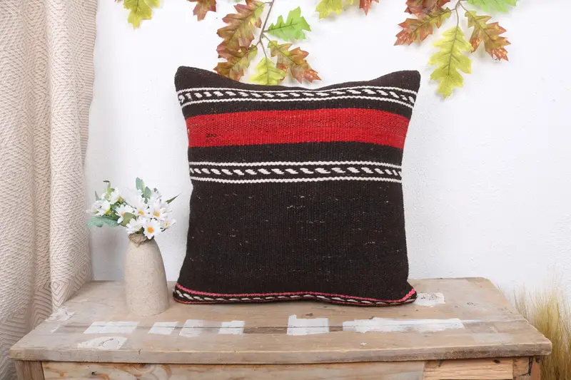 18x18 Brown Pillow Case, Accent Pillow Cover, Kilim Pillow Cover, Farmhouse Cushion Cover, Throw Kilim Pillow, Cushion Cover, Turkish Pillow - 1