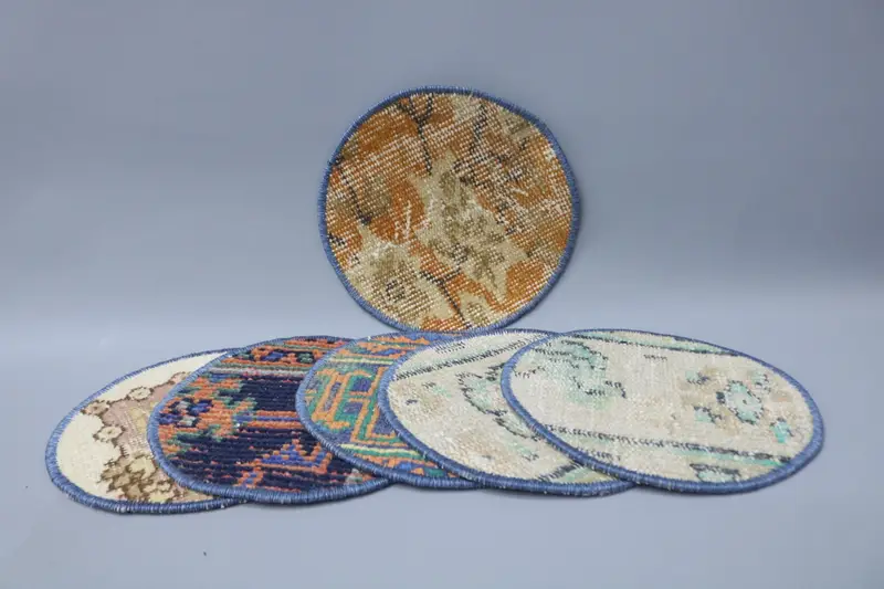 ボヘミアン ブルー & ベージュ プレースマット、ピンナップ & ロカビリー スタイル プレースマット