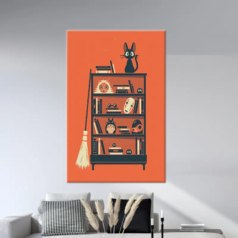 Trendy Anime Hayvan Kanvası: Canlı Turuncu Soyut Sanatsal Reprodüksiyon