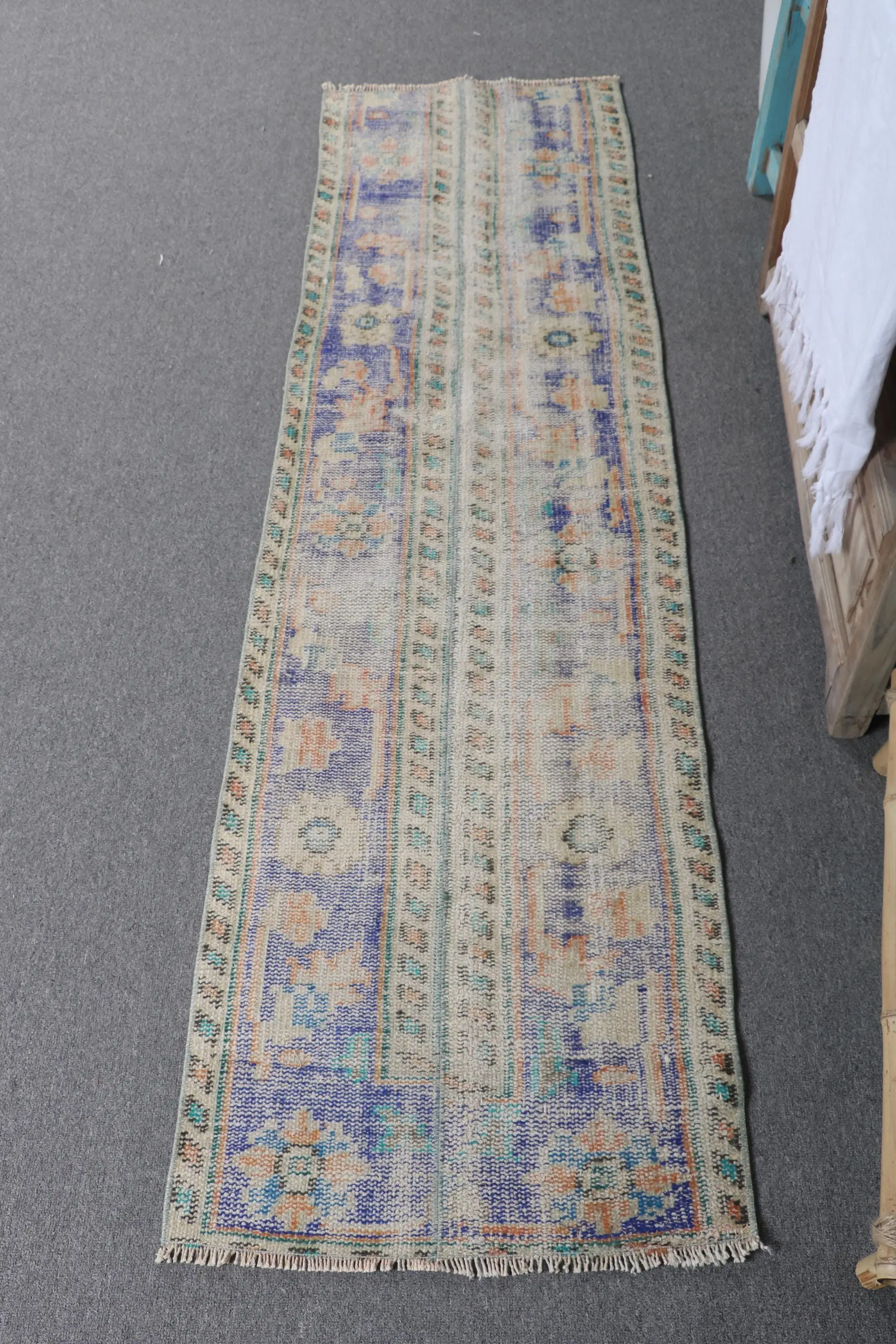 Vintage 1.8x6.2 ft Rug, Turkish Rug, Blue Rug Wool - 1