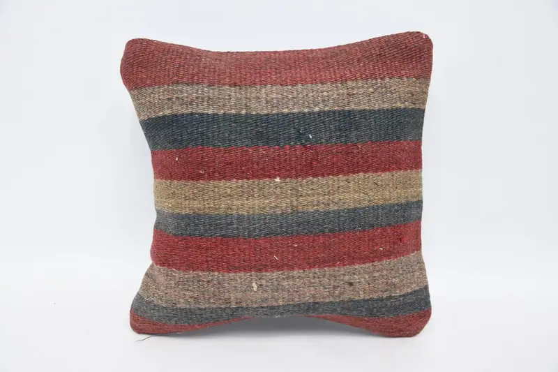 Striped Turkish Pillow Sham, 30x30 cm Blue Pillowcase, Contemporary Small Square Moroccan Cushion Cover - 1