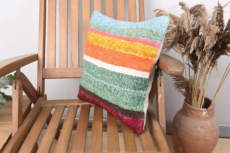 Ethnical Kilim Rug Pillow, Antique Pillows, Vintage Kilim Pillow, Cushion Cover, Vintage Cushion Cover, Christmas Cushion, 16x16 Green Pillow Sham - 3