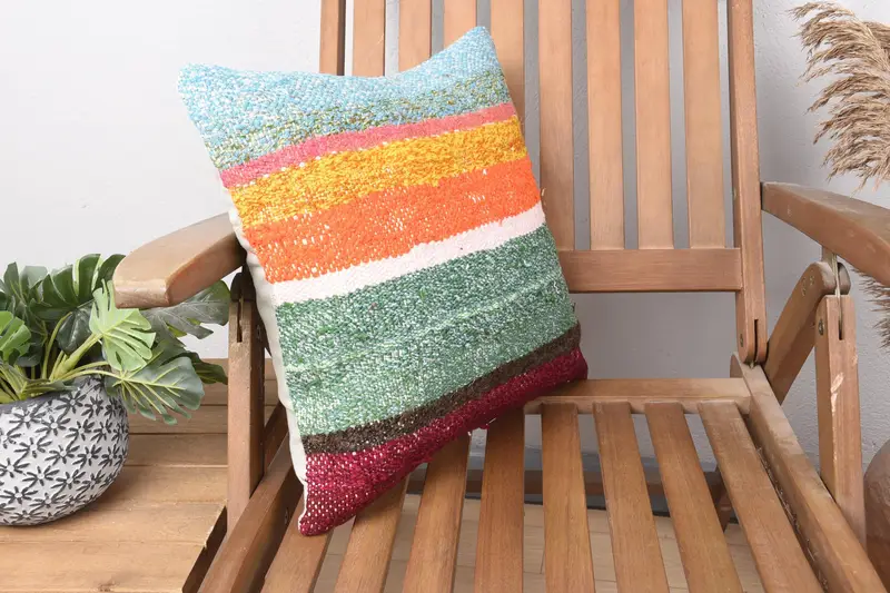 Ethnical Kilim Rug Pillow, Antique Pillows, Vintage Kilim Pillow, Cushion Cover, Vintage Cushion Cover, Christmas Cushion, 16x16 Green Pillow Sham - 2