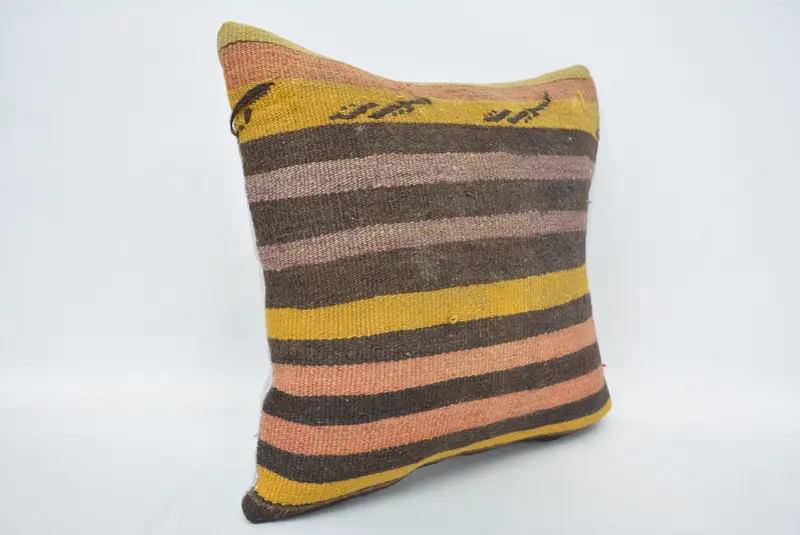 Accent Pillow, Kilim Pillow Cover, Vintage Throw Cushion Cover, Boho Pillow Sham Cover, 16x16 Brown Pillow Case, Kilim Pillow, Cushion - 3