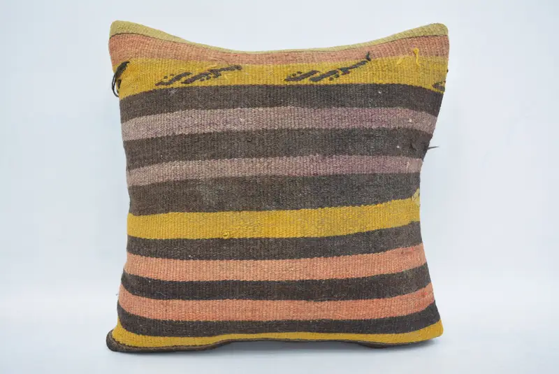 Accent Pillow, Kilim Pillow Cover, Vintage Throw Cushion Cover, Boho Pillow Sham Cover, 16x16 Brown Pillow Case, Kilim Pillow, Cushion - 1